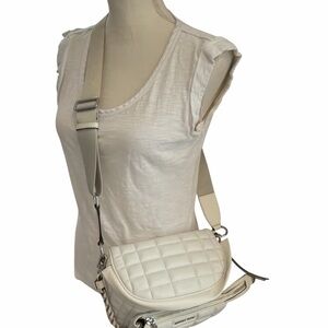Michael Kors Quilted Leather Belt Bag. Crossbody Off White & Silver Hardware.